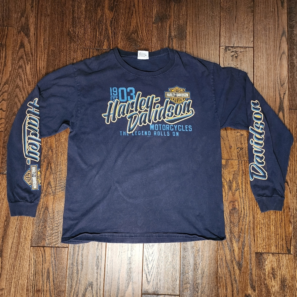 Harley Davidson Long Sleeve Shirt Size Large Kokomo Indiana Sleeve Print Biker